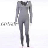 Girlfairy 2023 Long Sleeve Bodycon Pure Sexy Jumpsuit Summer Women Fashion Streetwear Outfits