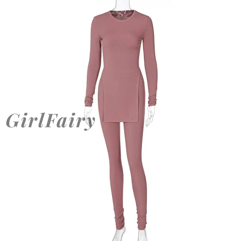 Girlfairy 2023 Long Sleeve O-Neck Skinny Stretchy Solid Print Jumpsuit Summer Women Fashion