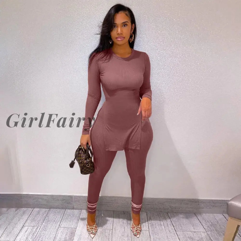 Girlfairy 2023 Long Sleeve O-Neck Skinny Stretchy Solid Print Jumpsuit Summer Women Fashion