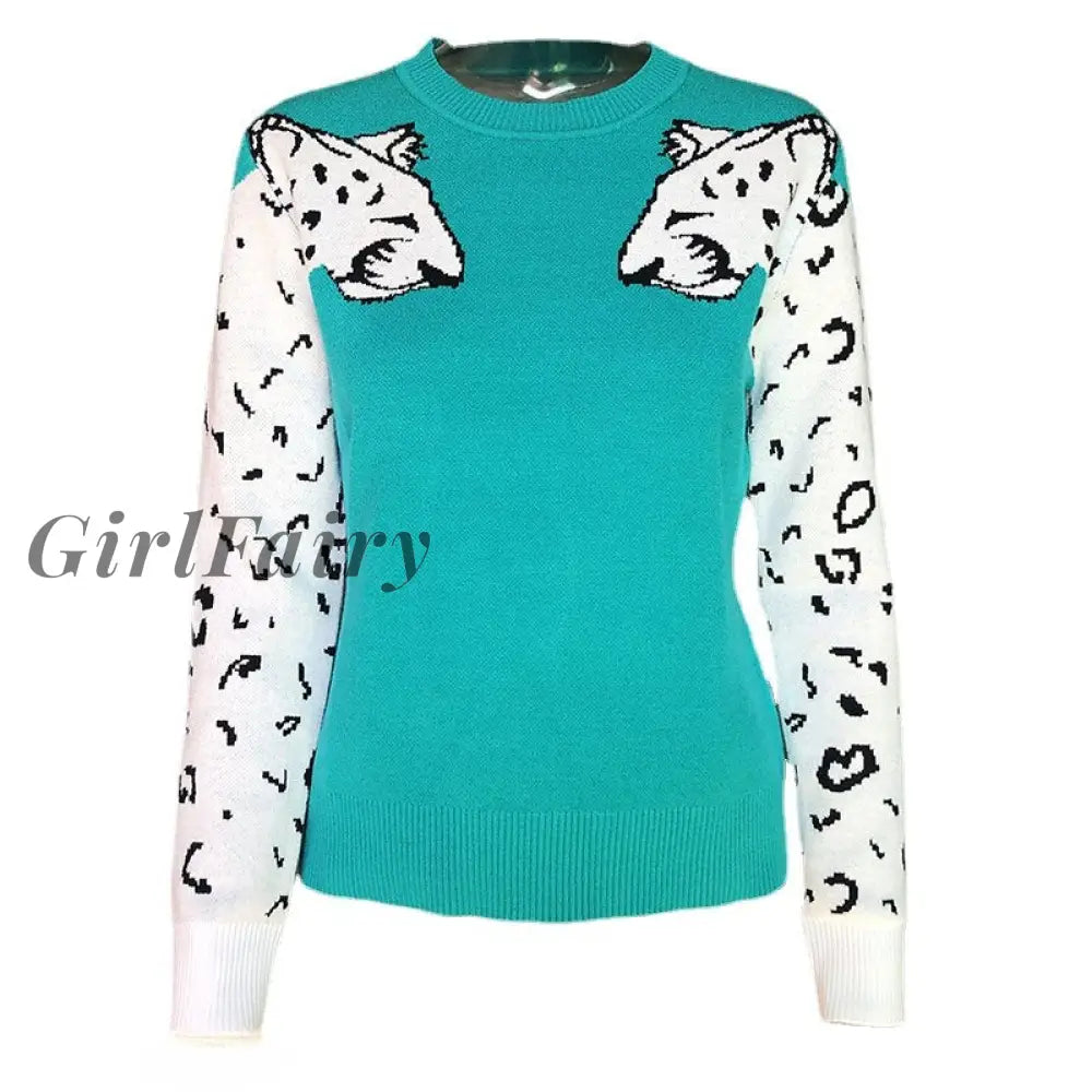 Girlfairy 2023 New Autumn Fashion Vintage Leopard Jacquard Knitted Pullovers Sweaters Streetwear