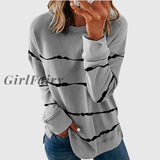 Girlfairy 2023 New Autumn Tops 5Xl Large Size Women Tie Dye Stripe T Shirt Casual Long Sleeve