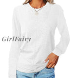 Girlfairy 2023 New Autumn Winter Cotton Blouse Long Sleeve O-Neck Bottoming Tops Shirts Solid Color