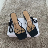 Girlfairy 2023 New Fashion Sexy Shoe Women Sandals Square Toe Thin Heel Cross-Strap Party Shoes High