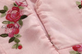 Girlfairy 2023 New Fashion Summer Womens Sweet V Collar Flowers Embroidered Pink Chiffon Dress Slim