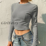Girlfairy 2023 New Fashion Women T-Shirts Vintage Long Sleeve O-Neck Harajuku Shirt Streetwear Top