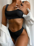 Girlfairy 2023 New Hot Style Cow Print Bikini European And American Sexy Beach Swimsuit Split Black