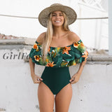 Girlfairy 2023 New Sexy Off The Shoulder Solid Swimwear Women One Piece Swimsuit Female Bathing Suit