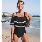 Girlfairy 2023 New Sexy Off The Shoulder Solid Swimwear Women One Piece Swimsuit Female Bathing Suit
