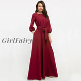 Girlfairy 2023 New Sping Autumn Vintage Solid Lantern Sleeve Maxi Long Dress Ladies O Neck Elegant