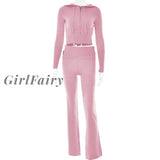Girlfairy 2023 New Two Piece Sets Women Tracksuit Long Sleeve Zipper Hooded Sweater Skinny Pants