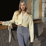 Girlfairy 2023 New Womens Coat Personality Solid Color Small Versatile Cardigan Short Long-Sleeved