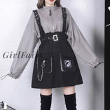 Girlfairy 2023 Retro Vintage Women Gothic Girls Punk Mini Dresses High Waist Long Sleeve Hat Collar