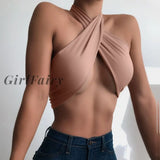 Girlfairy 2023 Sleeveless Solid Bandage Backless Halter Sexy Tank Top Spring Summer Women Fashion Streetwear Lounge Wear Outfits