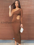Girlfairy 2023 Spring Sexy Out Maxi Dress Elegant Fashion Outfits For Women Long Sleeve Dresses