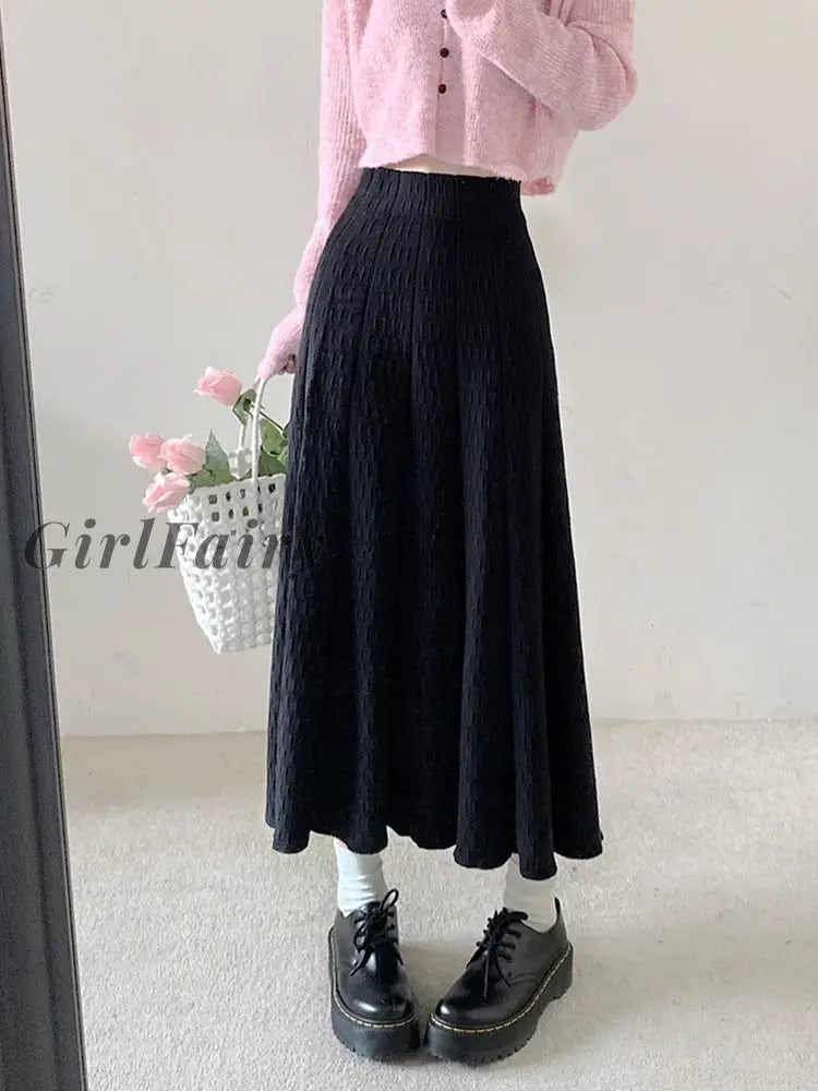 Girlfairy 2023 Spring Summer Korean Fashion Women A Line High Waist Mid-Long Skirts Female Loose