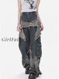Girlfairy 2023 Summer Women New High Waist Vintage Tassel Design Jean Trousers Female Straight Irregular Fashion Denim Pants Streetwear