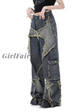 Girlfairy 2023 Summer Women New High Waist Vintage Tassel Design Jean Trousers Female Straight