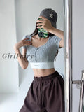 Girlfairy 2023 Summer Women Patchwork Crop Tops O-Neck Short Sleeve Tight Sexy Tee Hot Girls