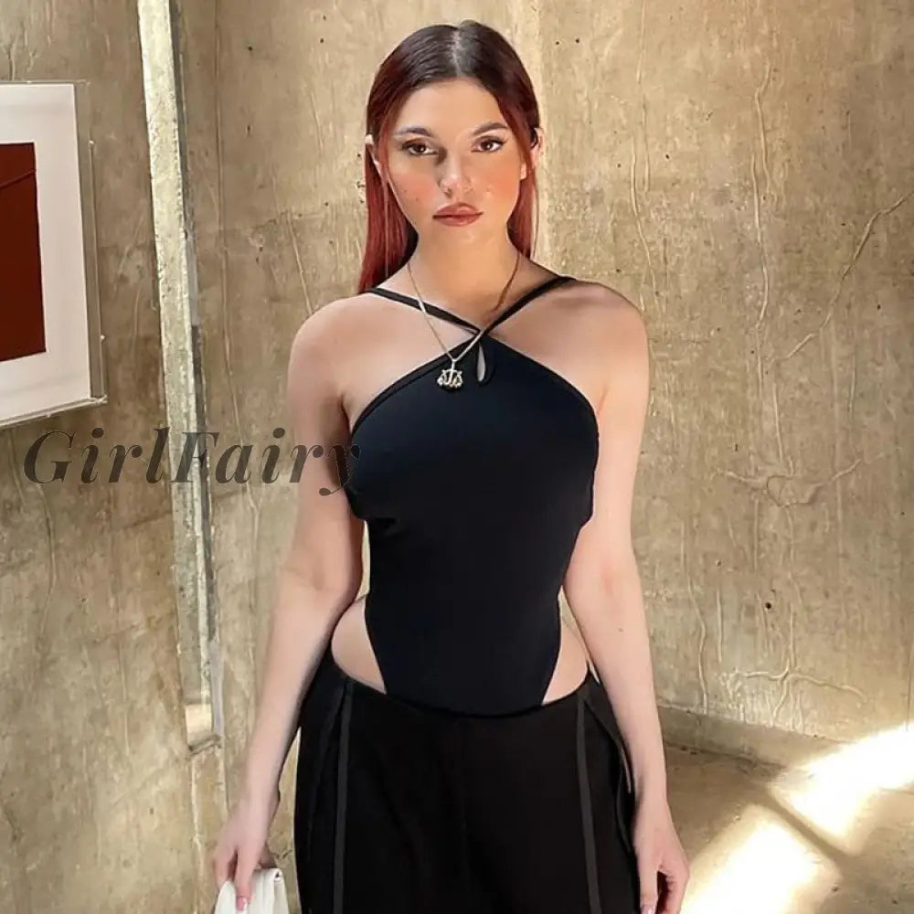 Girlfairy 2023 Summer Womens Sexy Bodysuit Sleeveless Cut Out Bandage Backless Casual Party Club