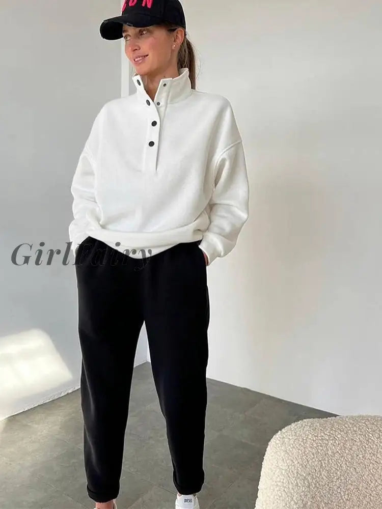 Girlfairy Streetwear Two 2 Piece Set Women Tracksuit Female White Blac