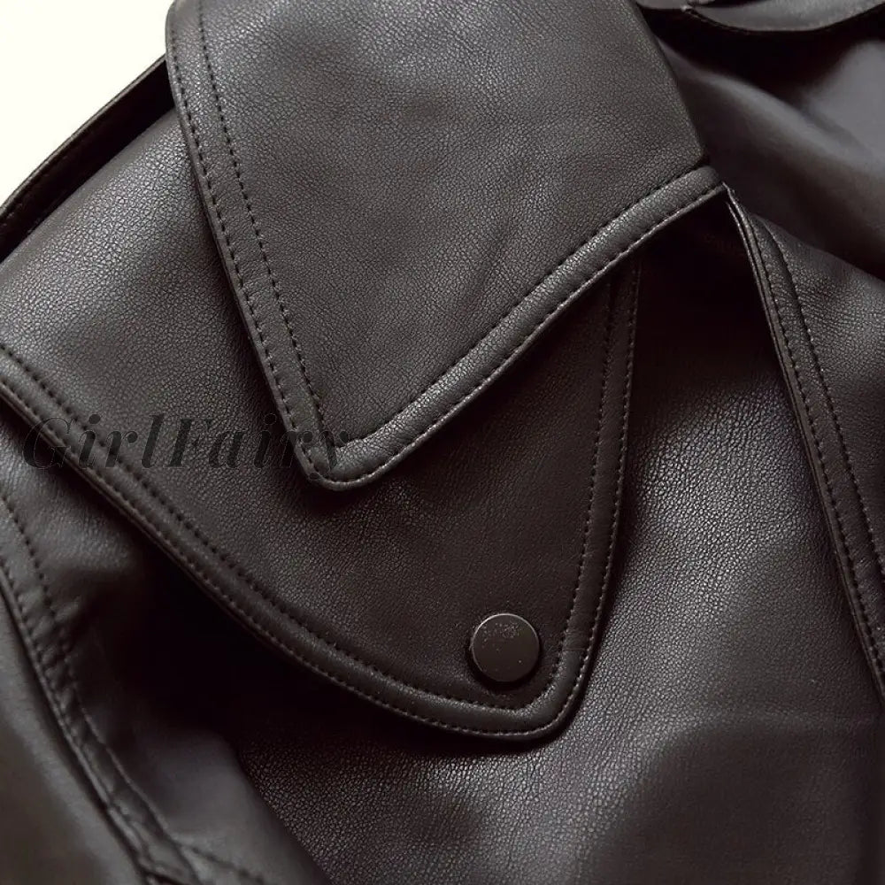 Girlfairy 2023 Winter Thick Warm Short Parkas Women Fashion Black Pu Leather Coats Elegant Zipper