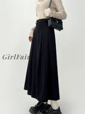 Girlfairy 2023 Women A Line High Waist Classical Mid-Long Gothic Skirts Pleated Retro Solid Color Skirt Preppy Style Vintage Streetwear