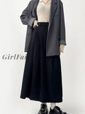 Girlfairy 2023 Women A Line High Waist Classical Mid-Long Gothic Skirts Pleated Retro Solid Color