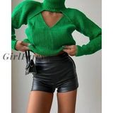Girlfairy 2023 Women Hollow Out Turtleneck Sweater Two Piece Winter Fashion Pullover Casual Solid