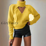 Girlfairy 2023 Women Hollow Out Turtleneck Sweater Two Piece Winter Fashion Pullover Casual Solid