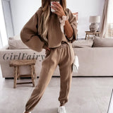 Girlfairy 2023 Women Hoodies And Sweatpants Sets Autumn Winter Casual White Tracksuits Female 2