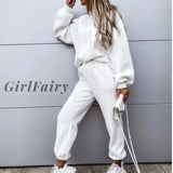 Girlfairy 2023 Women Hoodies And Sweatpants Sets Autumn Winter Casual White Tracksuits Female 2