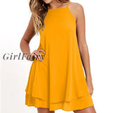 Girlfairy 2023 Women Summer Dress Boho Style Floral Print Chiffon Beach Tunic Sundress Loose Mini