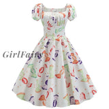 Girlfairy 2023 Womens 1950S Short Sleeve Square Collar Retro Floral Print Swing Tea Dress Jy13946 /