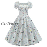 Girlfairy 2023 Womens 1950S Short Sleeve Square Collar Retro Floral Print Swing Tea Dress Jy13947 /