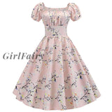 Girlfairy 2023 Womens 1950S Short Sleeve Square Collar Retro Floral Print Swing Tea Dress Jy13948 /