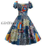 Girlfairy 2023 Womens 1950S Short Sleeve Square Collar Retro Floral Print Swing Tea Dress Jy13951 /
