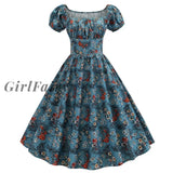 Girlfairy 2023 Womens 1950S Short Sleeve Square Collar Retro Floral Print Swing Tea Dress Jy13952 /