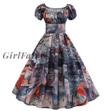 Girlfairy 2023 Womens 1950S Short Sleeve Square Collar Retro Floral Print Swing Tea Dress Jy13953 /