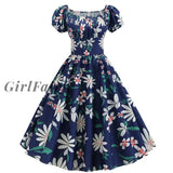 Girlfairy 2023 Womens 1950S Short Sleeve Square Collar Retro Floral Print Swing Tea Dress Jy13954 /