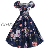 Girlfairy 2023 Womens 1950S Short Sleeve Square Collar Retro Floral Print Swing Tea Dress Jy13955 /