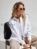 Girlfairy 2023 Women's Spring Summer 100% Cotton Shirts Office Lady Casual Oversized Crepe Shirts White Long Sleeve Loose Blouse