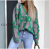 Girlfairy 3D Print Pattern Pink Women Sweater Cardigan Knitted Loose Oversided Cardigans Sweaters