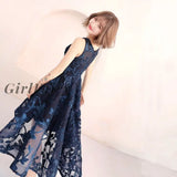 Girlfairy A Line Lace Homecoming Dresses Short Front Long Back Navy Blue Junior Cocktail Dress Blush