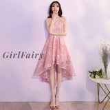Girlfairy A Line Lace Homecoming Dresses Short Front Long Back Navy Blue Junior Cocktail Dress Blush