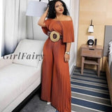 Girlfairy African Clothes For Women Slash Neck Rompers High Waist Office Lady Jumpsuit Fashion Elegant African Clothing Jumpsuit