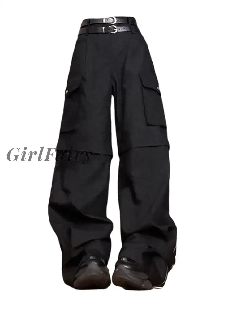 Girlfairy American Style Vintage High Waist Women Cargo Pants 2023 Classics Multiple Pockets