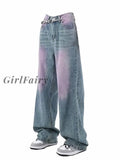 Girlfairy American Style Vintage High Waist Women Jean Trousers 2023 Fashion New Straight Wide Leg