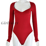 Girlfairy Autumn 2023 Long Sleeve Bodysuit For Women Sexy V Neck Skinny Body Top Casual Patchwork