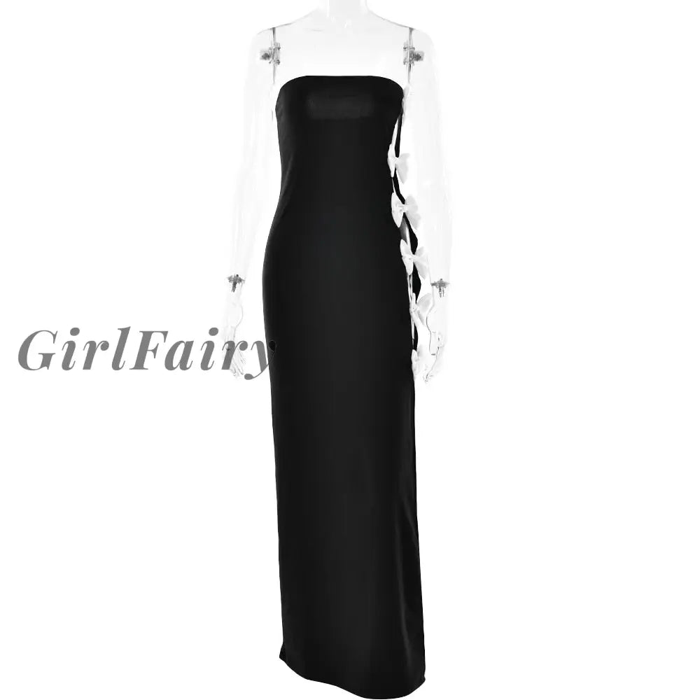 Girlfairy Autumn New One-Neck Tube Top Dress Female Fashion Sexy Bow Stitching Backless Long Skirt