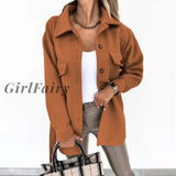 Girlfairy Autumn Solid Elegant Woolen Coat For Women Long Sleeve Single Breasted Bandage Coats